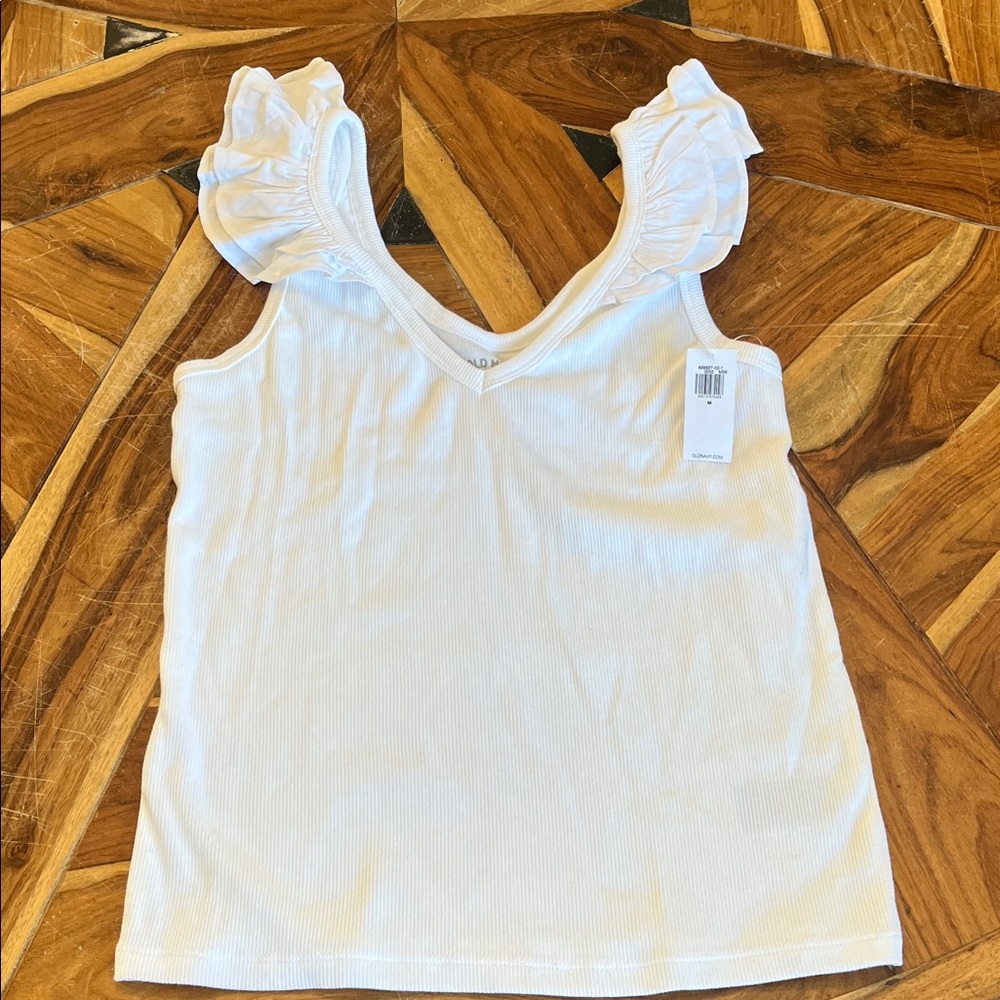 Woman’s Medium Old Navy White Ruffled Tank Top